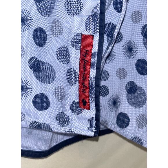 Visconti Black Men Button-Up Shirt Medium Blue Polka Dot 100% Cotton Long Sleeve - Picture 6 of 7